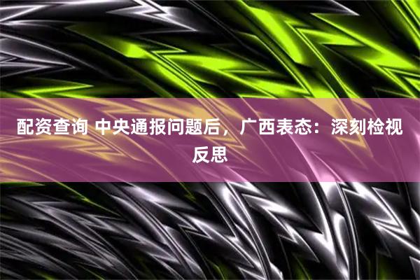 配资查询 中央通报问题后，广西表态：深刻检视反思